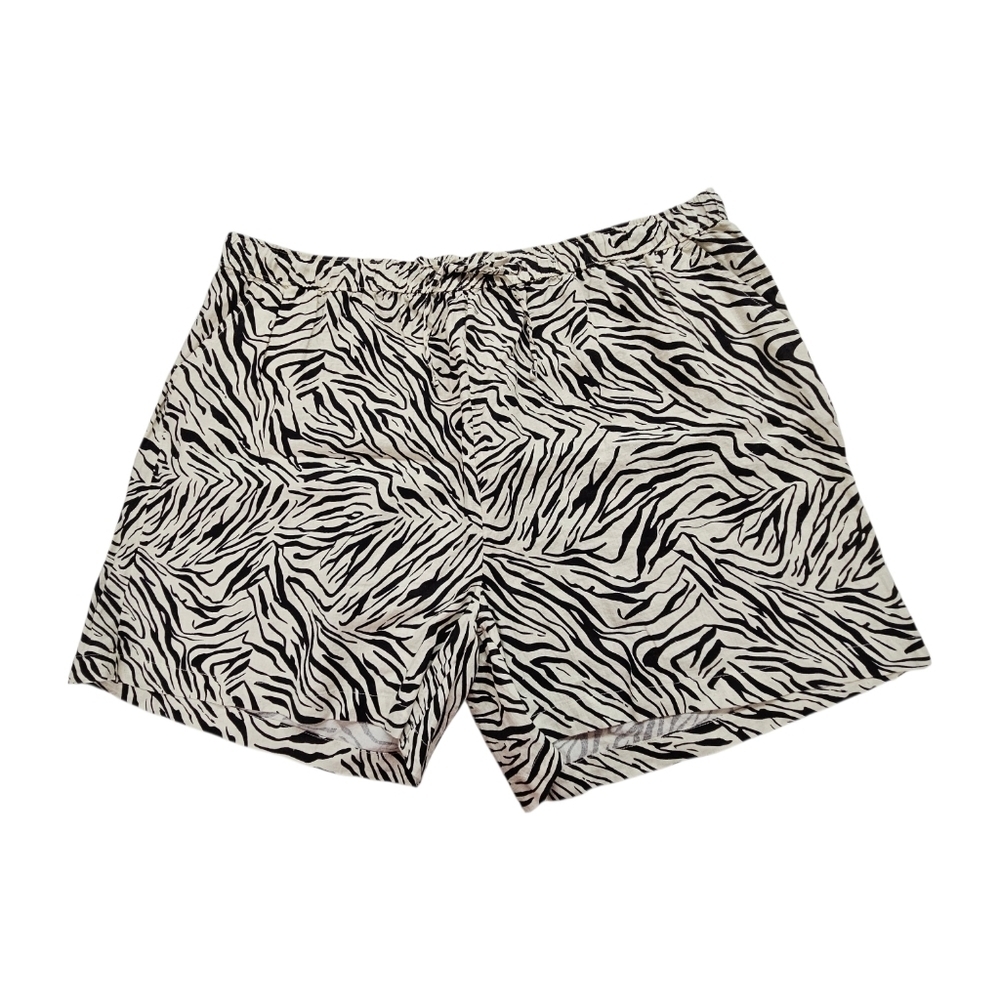 Cynthia Rowley Linen Drawstring Short In Cream And Brown Zebra Stripe Size 3X - Picture 3 of 9